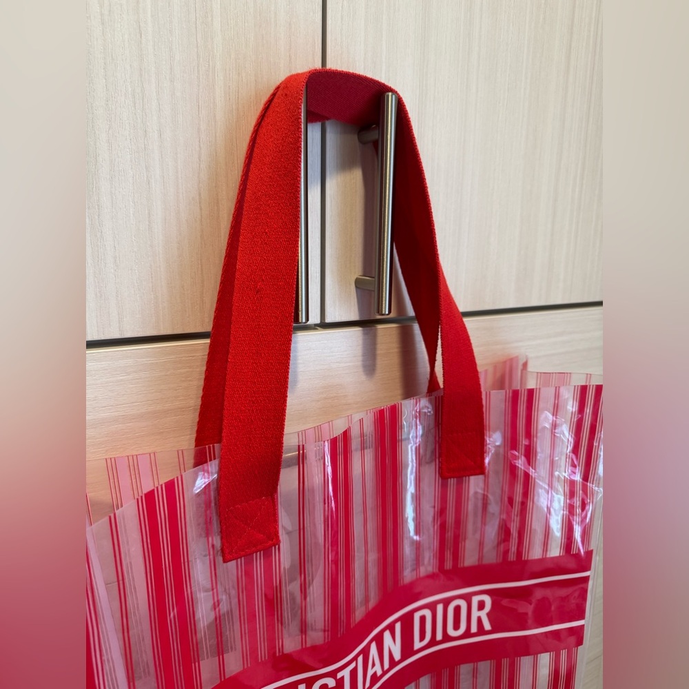 Dior Red Transparent Striped Tote Bag - Picture 3 of 3